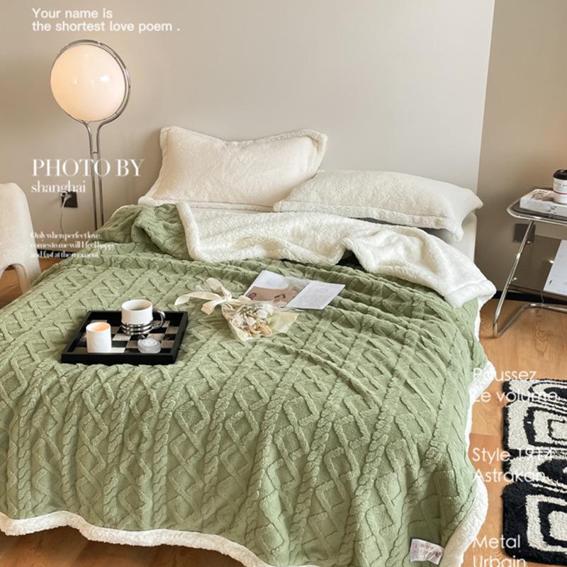 Новое двухслойное бархатное одеяло с башней, утепленное жаккардовое одеяло из овечьей шерсти, однотонное фланелевое одеяло с ворсом