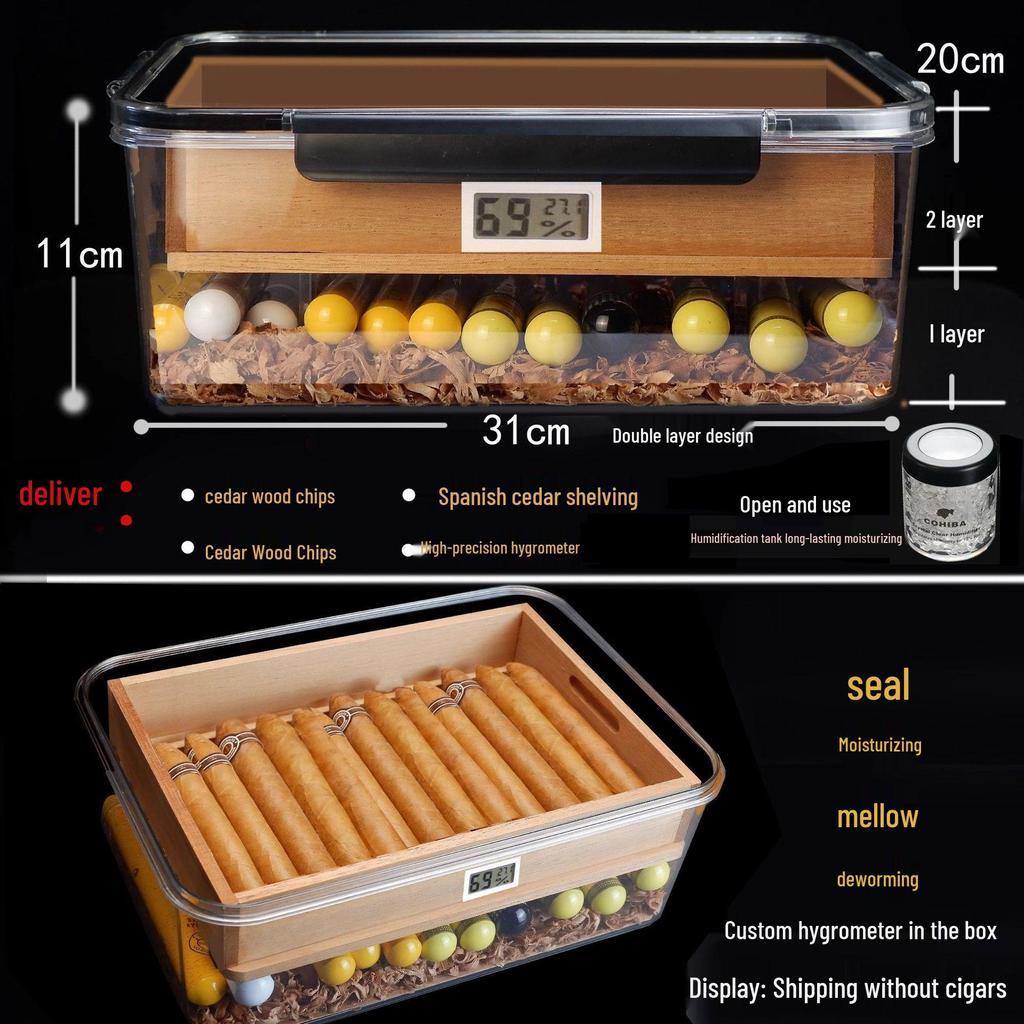 Professional Cedar Wood Cigar Humidor for 80 Imported Cigars - Sealed Aging Box Set Gift
