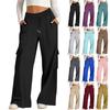 Women's Casual Fashion Solid Color Elastic Waist Drawstring Workwear Wide Leg Pants With Pockets