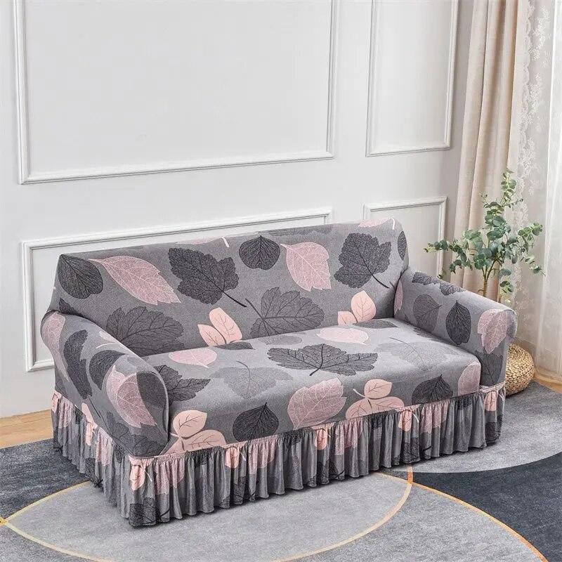 Flower Style Elastic Sofa Cover Double Sofa Large Skirt Full Cover Four Seasons Universal Set Full Set Sofa Cover Cloth Cushion