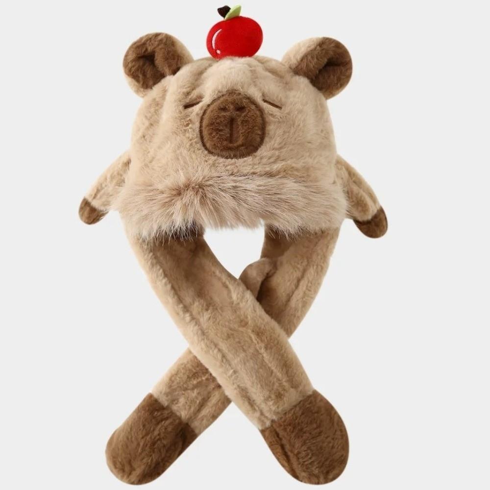 Movable Ears Capybara Hooded Scarf Windproof Plush Hat Scarf Set  Boys/girls