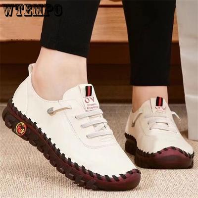 Женские кроссовки, винтажные дышащие туфли на плоской подошве, лоферы на платформе, кожаные повседневные туфли без шнуровки без шнуровки, повседневная обувь для мам