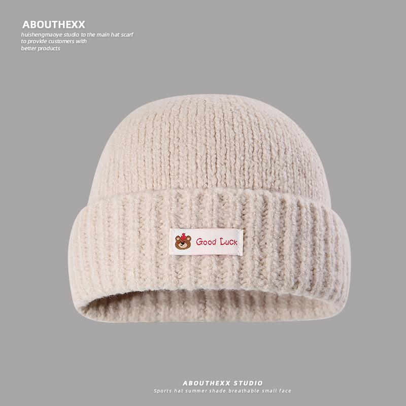 New Autumn and Winter Big Head Warm Hat for Women Showing Face Small Knitted Hat Outdoor Casual Ear Protection Cold Hat Men Pull Out Hat