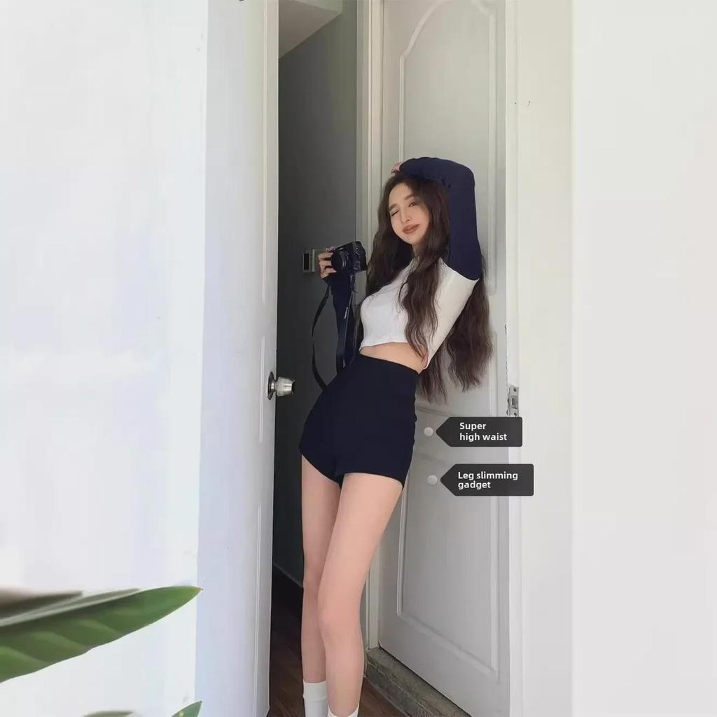 Женские черные узкие шорты с высокой талией - сексуальные летние шорты