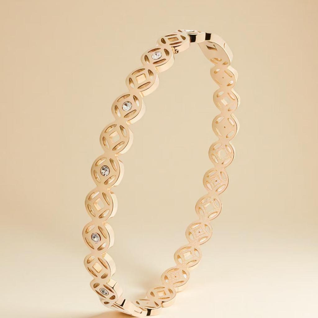 Женский роскошный браслет из нержавеющей стали: Гальванизированный титан, Полная бриллиантовая инкрустация, Европейско-американский стиль