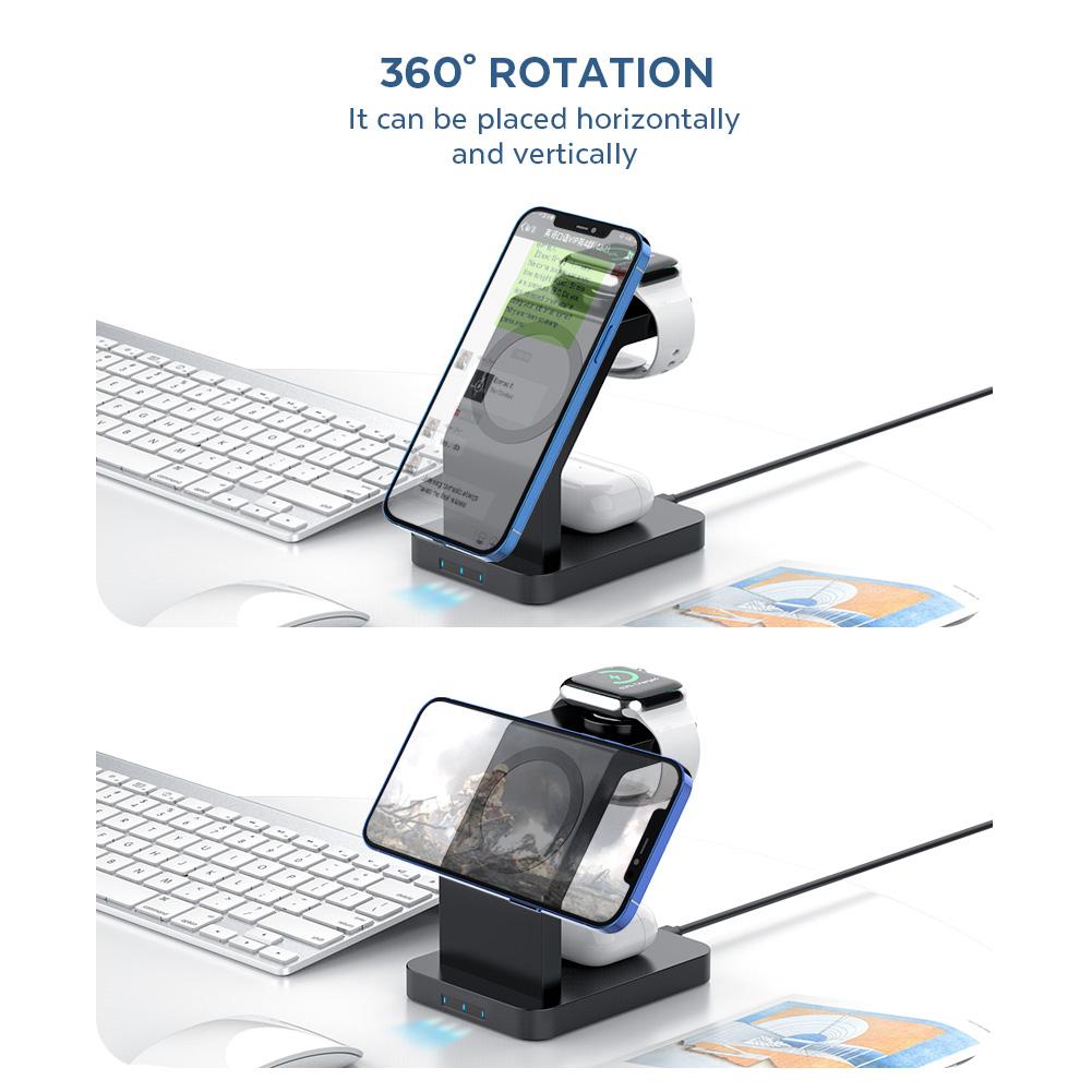 S6 For Iphone/Airpods/Apple Watch 3-in-1 15W Magnetic Wireless Charging Station Desktop Bracket