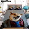 Желтый комплект постельного белья Shiba Inu King Queen, милый пододеяльник с изображением щенка, семейное одеяло с изображением домашнего животного, 2/3 предмета, полиэстеровое одеяло, покрывало