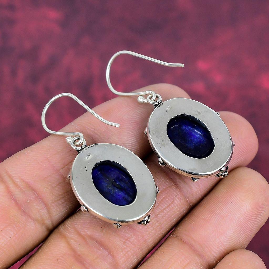 Blue Sapphire Earrings, Handmade Gemstone Earrings, 925 Solid Sterling Silver Earrings Antique Jewelry, For Engagement Gift