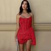 Lace Strapless Ruched Sexy Mini Dress Women Off Shoulder Elegant Backless Club Party Dress Lady Fashion Fishbone Sleeveless Clothing