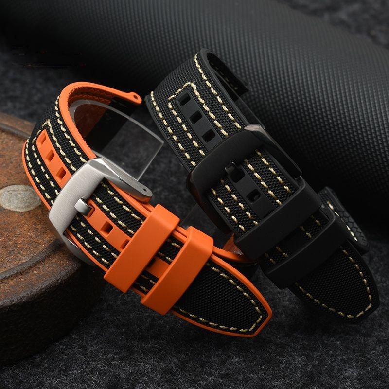 Новый Дизайн Гибридный FKM Ремешок для Часов Mido Helmsman M005 M038.431 M038431a Быстросъемный Холщовый Нейлоновый Ремешок Браслет 22мм