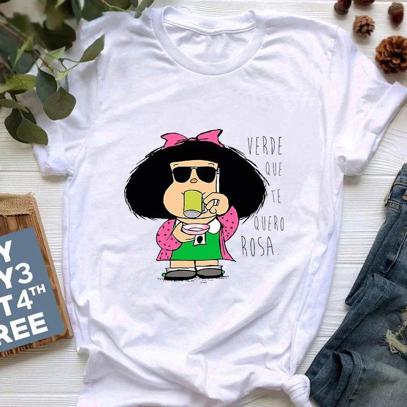 Футболка Mafalda женская летняя Harajuku с буквенным принтом, короткий рукав, модная креативная повседневная женская футболка с рисунком 90-х годов