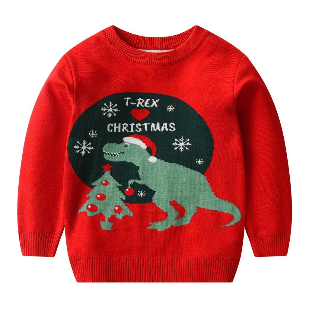 Рождественский вязаный свитер с принтом для маленьких мальчиков и девочек, трикотажная одежда