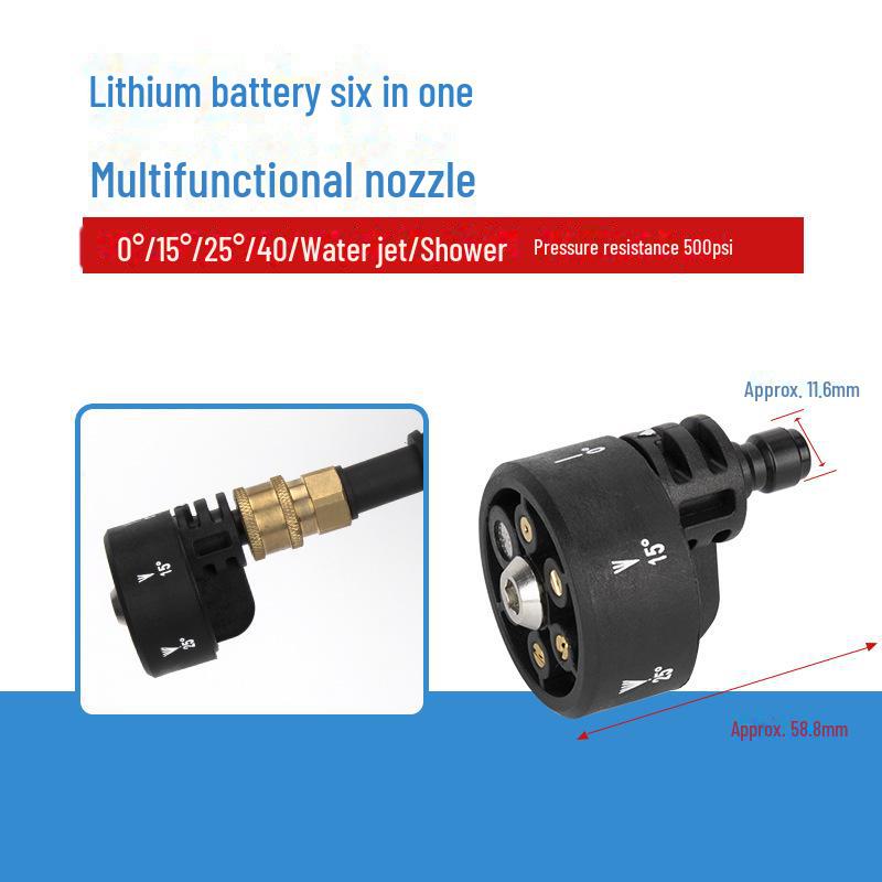 Беспроводная портативная мойка высокого давления для автомобиля с литиевой батареей и многофункциональной насадкой 6-в-1.
