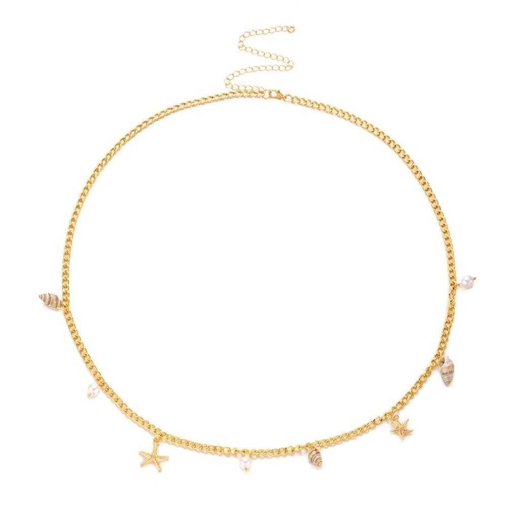 Gold Imitation Pearl Body Chain Shell Beads Belly Chain Fashion Starfish Waist Chain Bikini