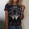 Summer Round Neck 3D Animal Wolf Pattern Print Top Fashionable Casual Short Sleeved Women's T-shirts