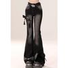 Women's Black Gothic Bow Flare Jeans Harajuku Aesthetic Y2k Denim Trousers High Waist Cowboy Pants Vintage 2000s Trashy Clothes