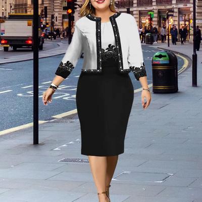 2 шт./компл., красивое банкетное пальто, комплект платьев с цветочным принтом, платье с круглым вырезом, деловая вечеринка, пальто, комплект платьев, женская одежда