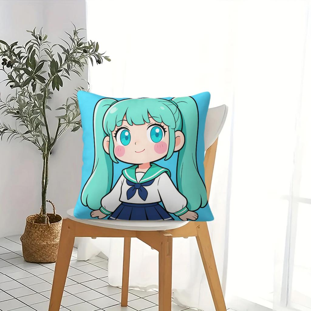 Hatsune Miku Anime Throw Pillow, Digital Print, Includes Pillow Core, Decor For Sofa Bedroom, Ideal Gift For Anime Fans