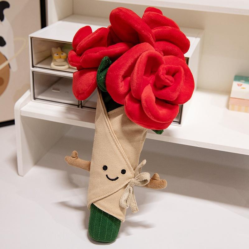 Cartoon Heart Plush Toy Rose Bouquet Plush Lock Heart Desktop Ornament Room Decoration Cute Toy Hug Pillow Girl Gift Collectible