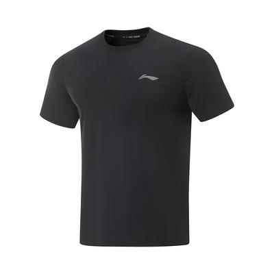 Li Ning Беговая серия Повседневный Минималистичный Спортивный Пуловер Круглый Вырез Однотонная Футболка с Коротким Рукавом Мужские Топы Черный ATSV471-1