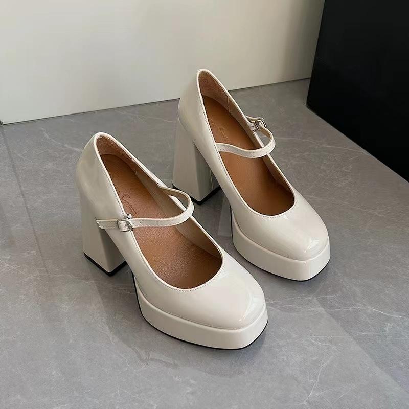 Женская обувь на очень высоком каблуке, туфли в французском стиле, на толстом каблуке, кожаные одинарные туфли, туфли Мэри Джейн, туфли на высоком каблуке, туфли на платформе, женские туфли-лодочки