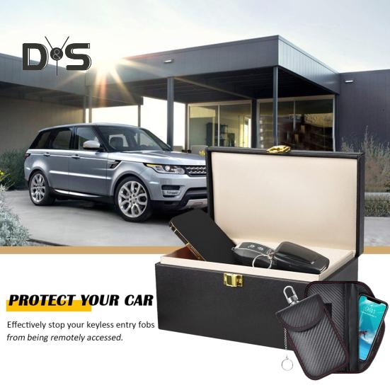 Коробка Фарадея для автомобильных ключей, блокирующая сигнализацию, двухслойный противоугонный органайзер для ключей с 2 карманами Фарадея