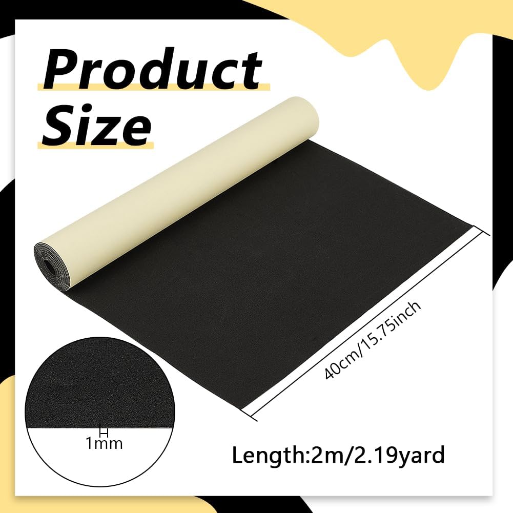 BENECREAT 78.7x15.7 Inch Black Self Adhesive EVA Foam Roll, 1mm Thick Waterproof Foam Rubber Sheet for Furniture Protecting, Filling, Costumes and