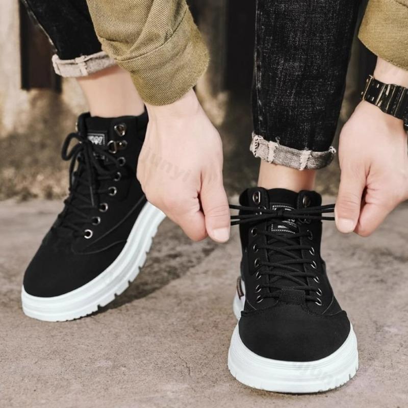 Мода 2025 Осень Нишевый Дизайн Мужская Мода Тренд Толстая Подошва Высокие Кеды Универсальные Удобные Нескользящие Повседневные Массивные Короткие Ботинки