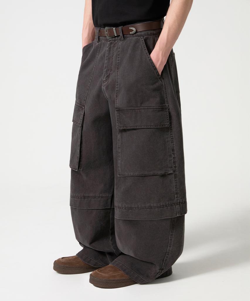 TRILLION Stone Washed Cargo Pocket Cotton Pants_Khaki