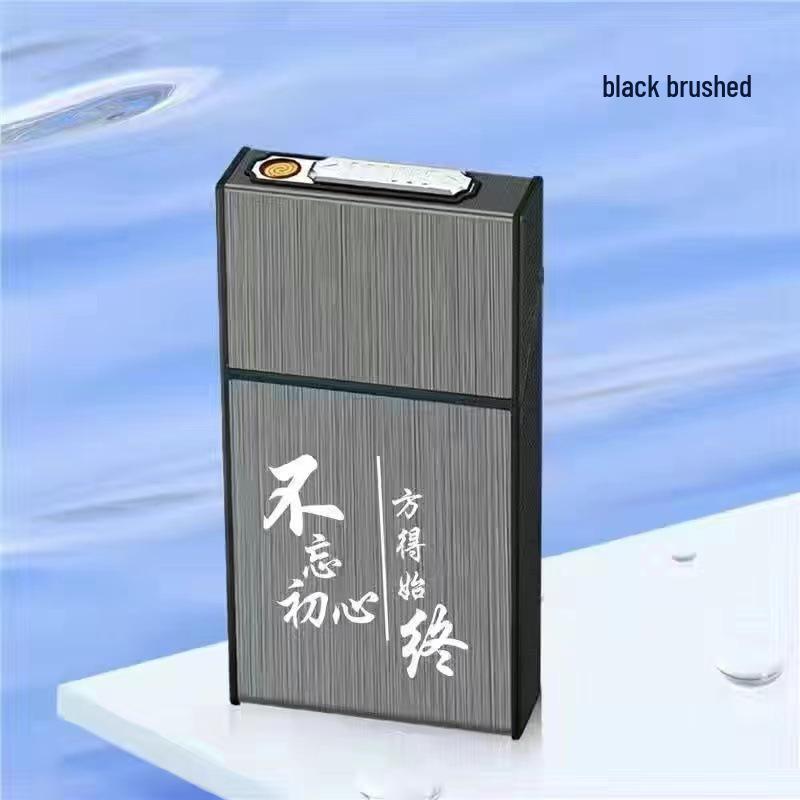 Slim 20-Piece Cigarette Case with Rechargeable Lighter - Moisture-Proof, Pressure-Resistant Flip-Top Design.