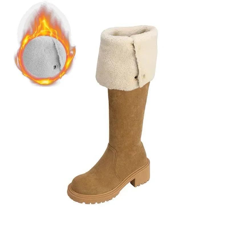 Винтажные женские сапоги выше колена на платформе, модные туфли с пряжкой на ремне, осень-зима, женские длинные сапоги на толстом каблуке