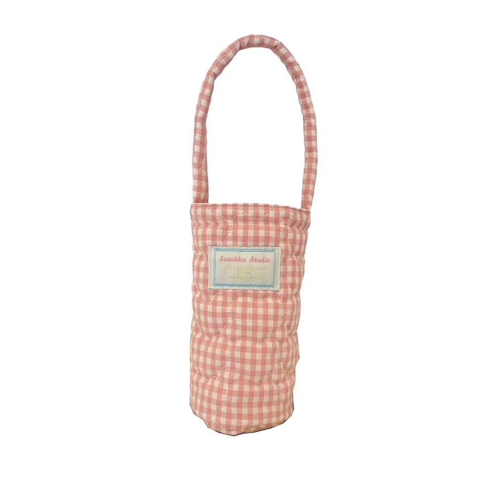 Plaid Design Water Bottle Protective Cover Heart Embroidery Thermos Cup Sleeve For Men And Women