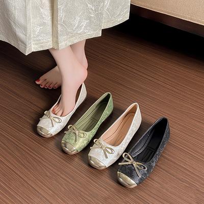 Новая цветовая гамма, ретро бант, круглый носок, туфли-лодочки, женские туфли на мягкой подошве, туфли-яичницы, плоские туфли-бини