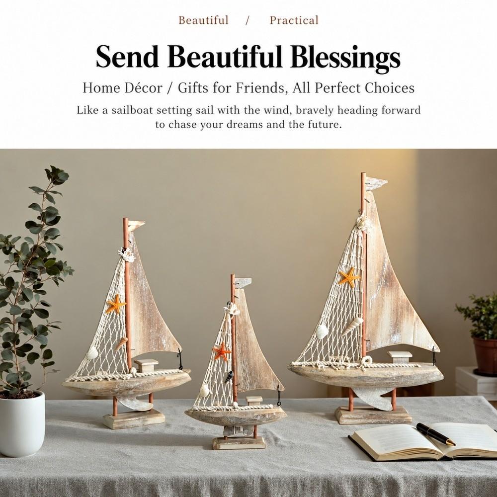 Wood Mini Sailboat Model Multi-size Desktop Ornament Model Retro Wood Sail Boat Model Table Decor
