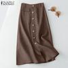 ZANZEA Женские винтажные свободные трапециевидные юбки с высокой талией, однотонные хлопковые юбки