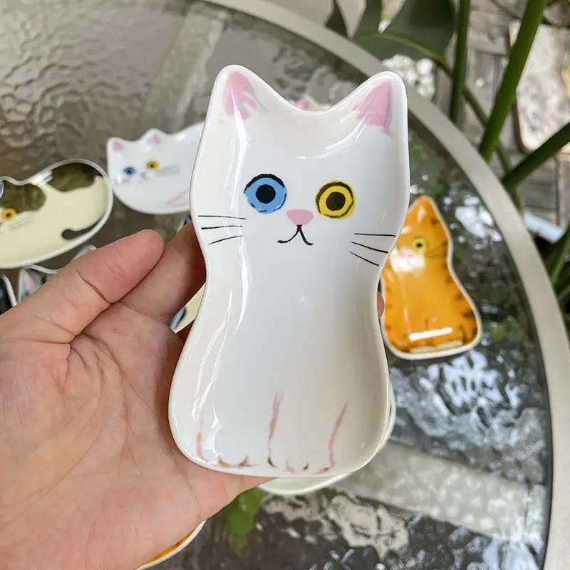 1PC Cat Ceramics Dish Kitchen Spoon Holder Home Cat Sauces Dishes Restauarant Seasoning Plate Japanese Cute