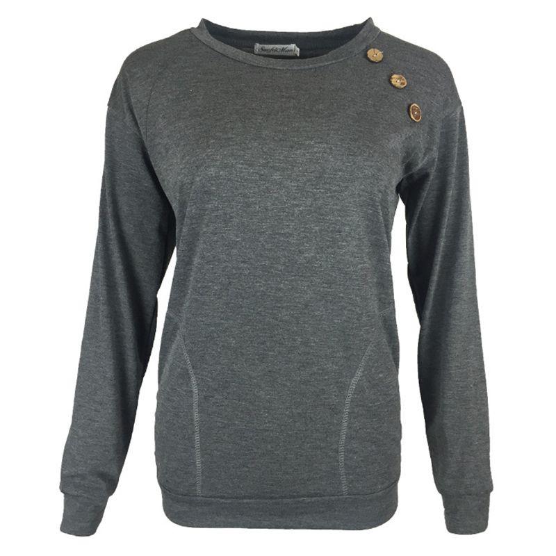 Fashionable Women's Long Sleeve Pullover Sweater With Button Deco And Versatile Style