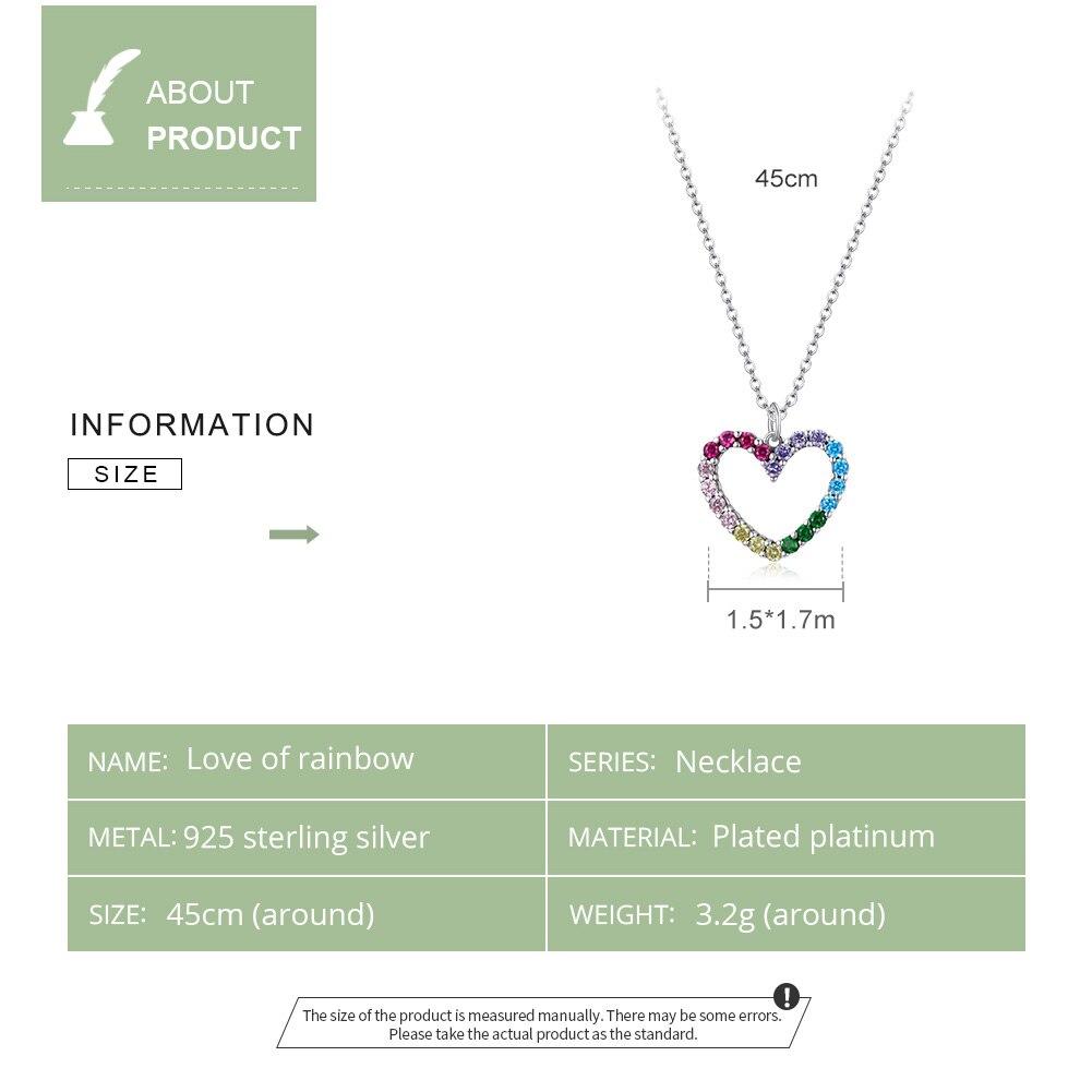 925 Sterling Silver Rainbow Colorful Heart Pattern Love Dazzling Zircon Necklace Chain Link For Women Jewelry Scn449