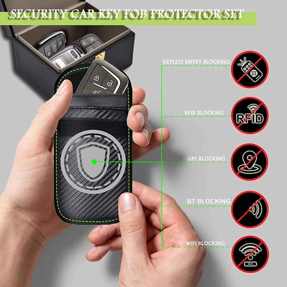 Коробка Фарадея с 2 упаковками чехла Фарадея, защитным брелоком, безопасным защитным устройством для ключей от автомобиля без ключа RFID