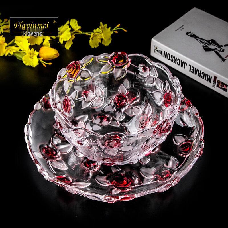 Flavinmci European Rose Glass Fruit Plate & Bowl Set