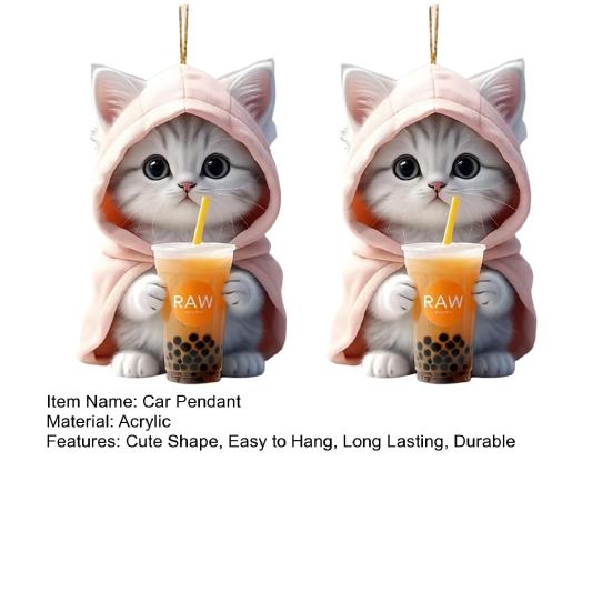 2Pcs Pendants Adorable Rearview Mirror Decorations Car Cartoon Cat Shaped Pendants