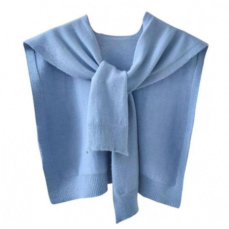 Core Yarn Knitted Shawl Female Spring and Autumn with Shoulder Color with Shoulder Thin Cardigan Summer Knot False Collar Scarf