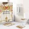 Christmas Shower Curtain Floor Mat Combination Four-Piece Set Bathroom Toilet Carpet Shower Room Mat Foot Mat