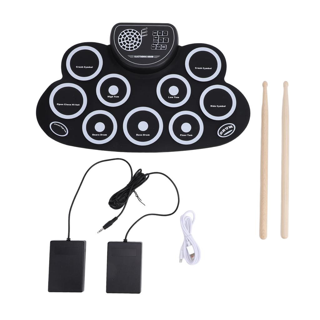 Электронная ударная установка с 9 пэдами, перезаряжаемая, со встроенным динамиком, портативная складная электронная тренировочная барабанная установка