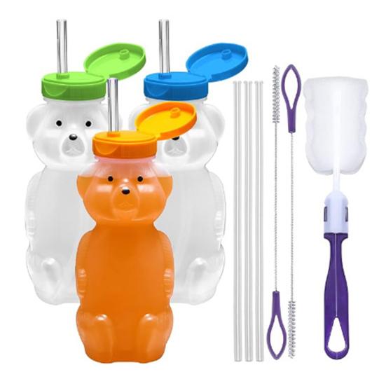 230 мл Кружка-соломинка Форма медвежонка Безопасная для детей Питьевая кружка с защитной крышкой Соломинки Непроливайка Детская кружка-шейкер Посуда для питья