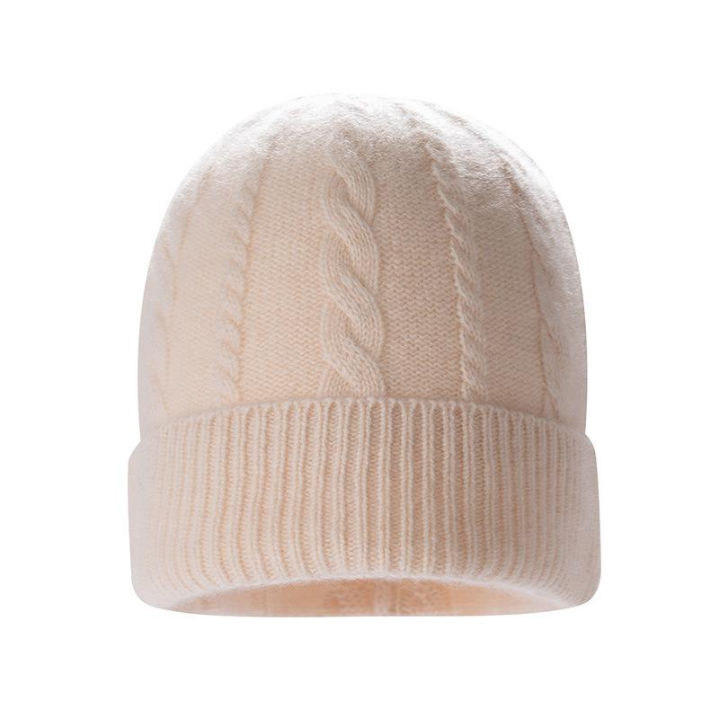 Cashmere autumn and winter new female solid color twisted flower thickened warm classic fashion knitted hat warm and small face