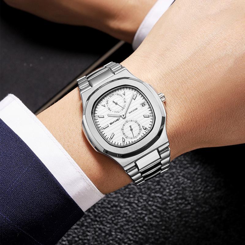 Мужские часы Week Date Quartz Wristwatch Business Men Watch Stainless Steel Waterproof Luminous