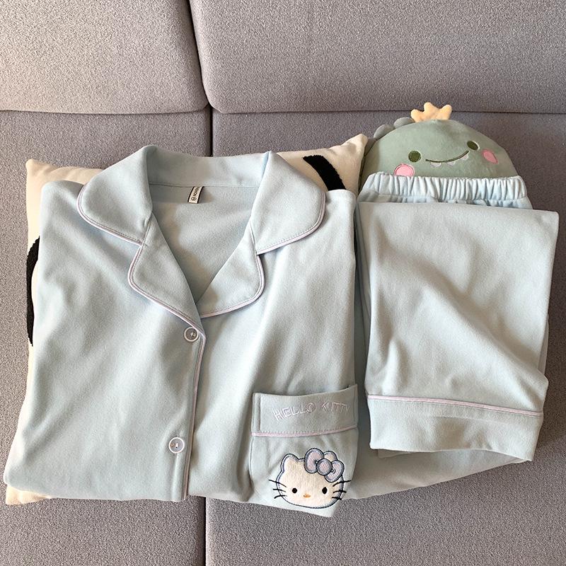 Женская велюровая пижама Hello Kitty - Коралловый флис, Толстая, с длинным рукавом, для осенне-зимней домашней одежды.