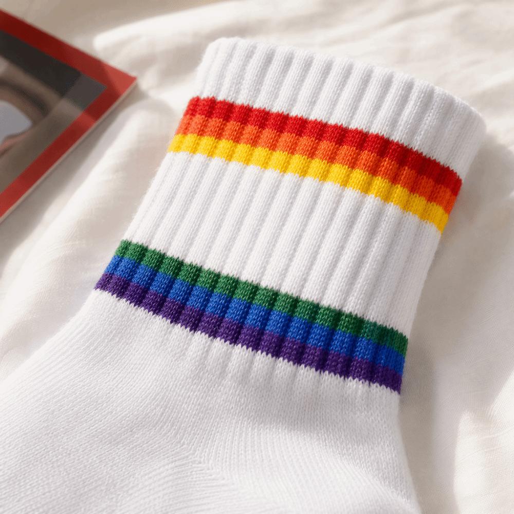 2PCS Breathable Mesh Striped Socks Rainbow Stripe Cotton Tennis Socks Durable Running Socks Tennis