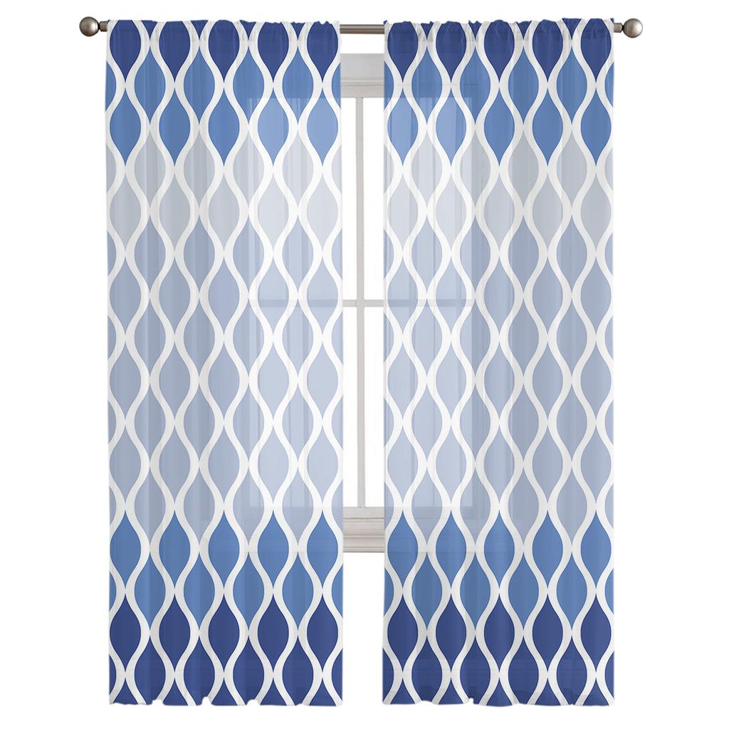 Марокканские текстурированные синие прозрачные шторы для гостиной, спальни, домашний декор, кухня, тюль для окон, вуаль, шторы